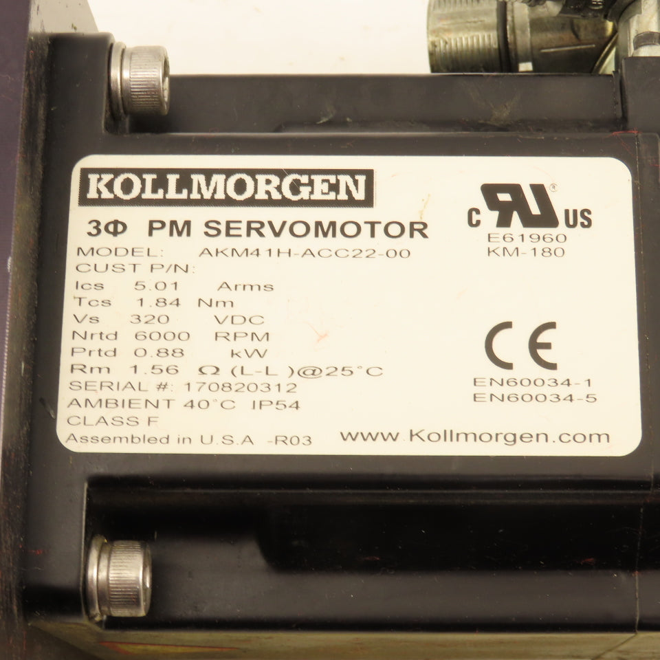 Kollmorgen AKM41H-ACC22-00 5.1 Ratio 1200RPM Servo Gear Motor 0.88kW 320VDC