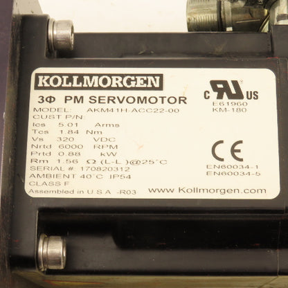 Kollmorgen AKM41H-ACC22-00 5.1 Ratio 1200RPM Servo Gear Motor 0.88kW 320VDC