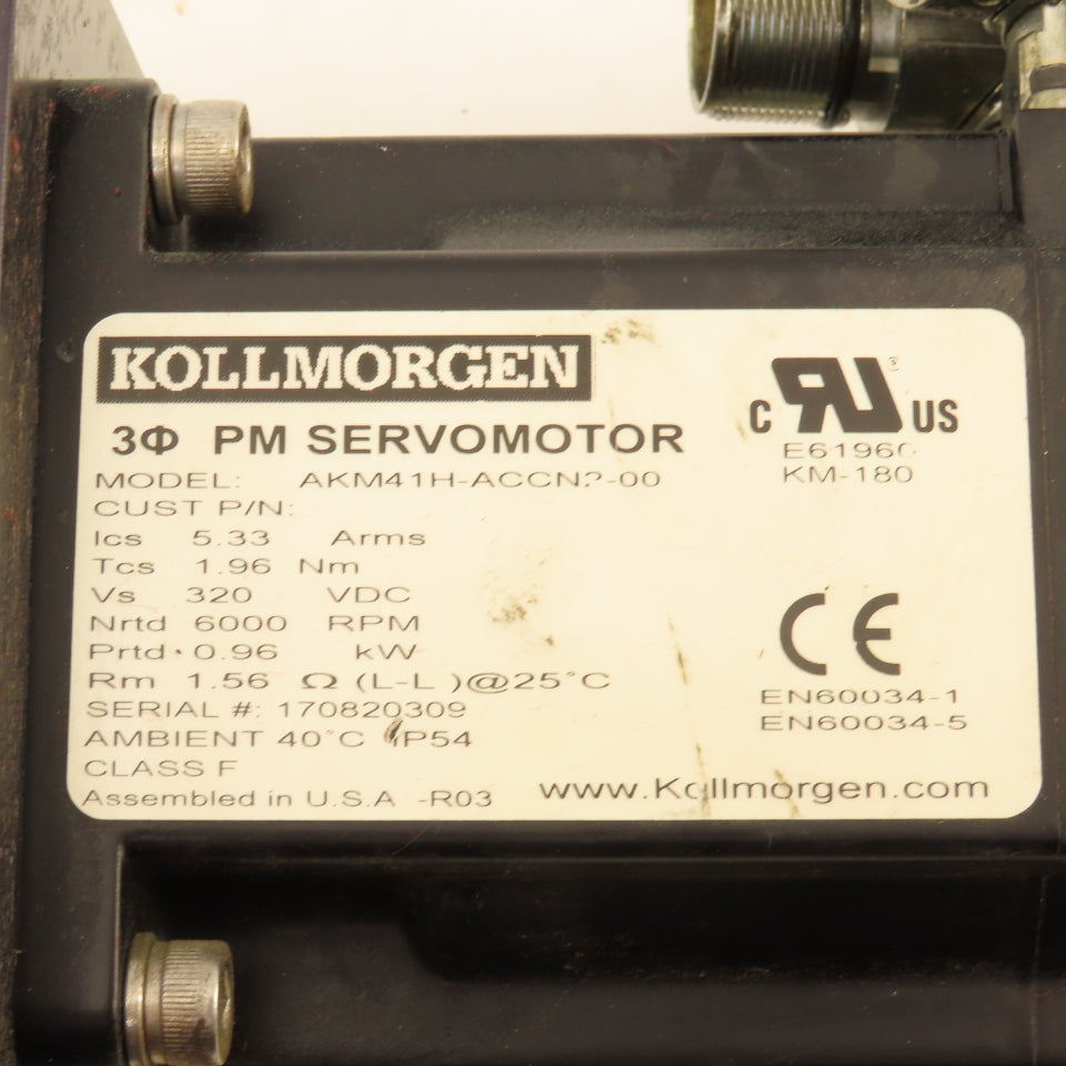 Kollmorgen AKM41H-ACCN2-00 5.1 Ratio 1200RPM Servo Gear Motor 0.96kW 320VDC