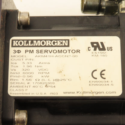 Kollmorgen AKM41H-ACCN2-00 5.1 Ratio 1200RPM Servo Gear Motor 0.96kW 320VDC