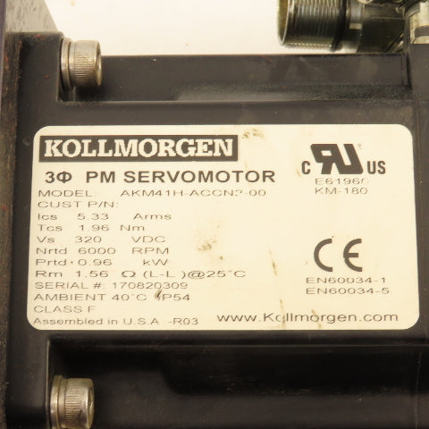 Kollmorgen AKM41H-ACCN2-00 5.1 Ratio 1200RPM Servo Gear Motor 0.96kW 320VDC
