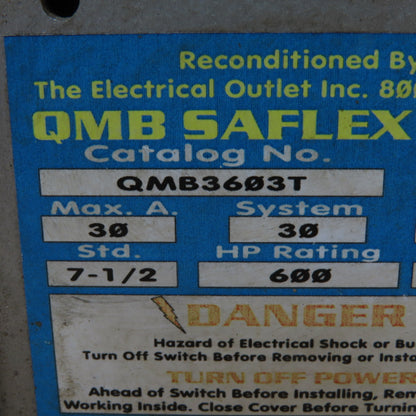 Square D QMB3603T 30A 600V Dual 3 Pole Fuse Holder Panelboard Switch MCC