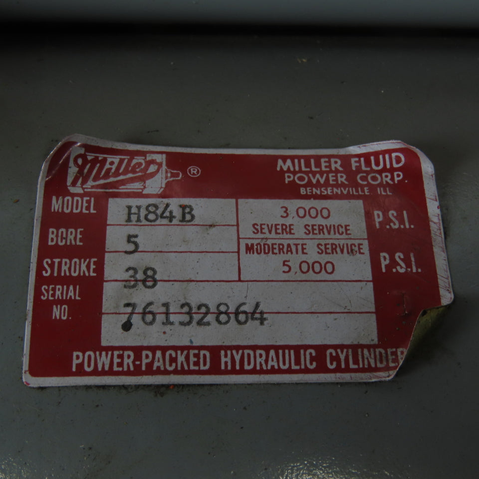 Miller Fluid Power H84B 5" Bore 38" Stroke 2" Rod Hydraulic Cylinder NOS