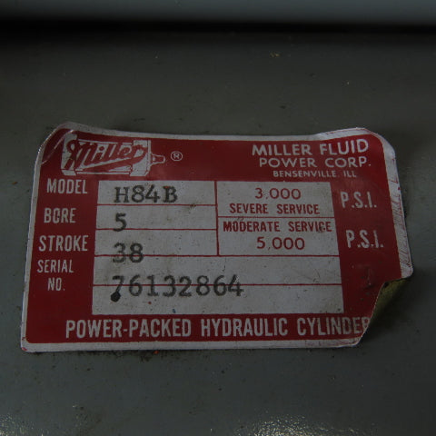 Miller Fluid Power H84B 5" Bore 38" Stroke 2" Rod Hydraulic Cylinder NOS