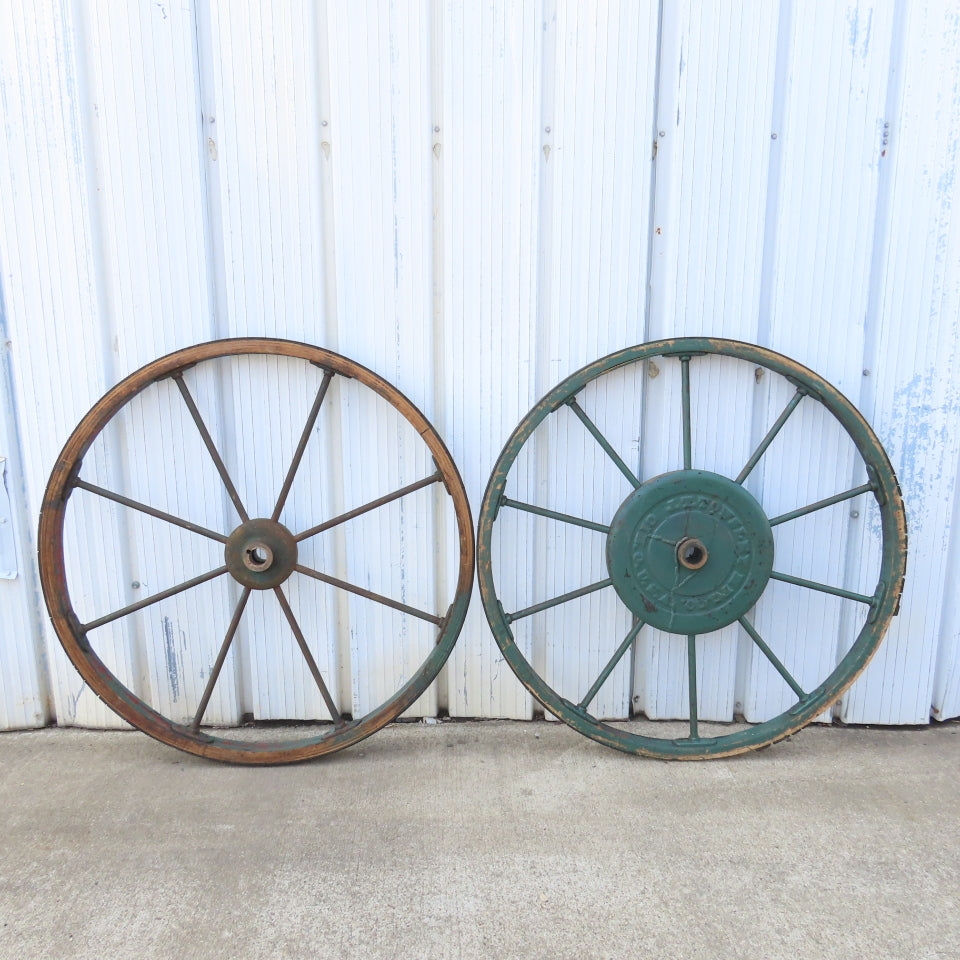 J.T Towsley 36" Antique Wood And Steel Spoked Band Saw Tires Lot Of 2