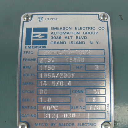Emerson Electric 3Hp 1750RPM 185AV/200FV DC Motor