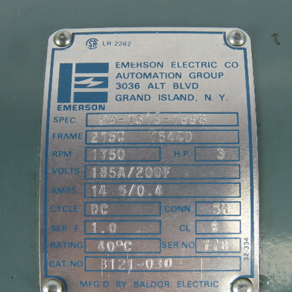 Emerson Electric 3Hp 1750RPM 185AV/200FV DC Motor