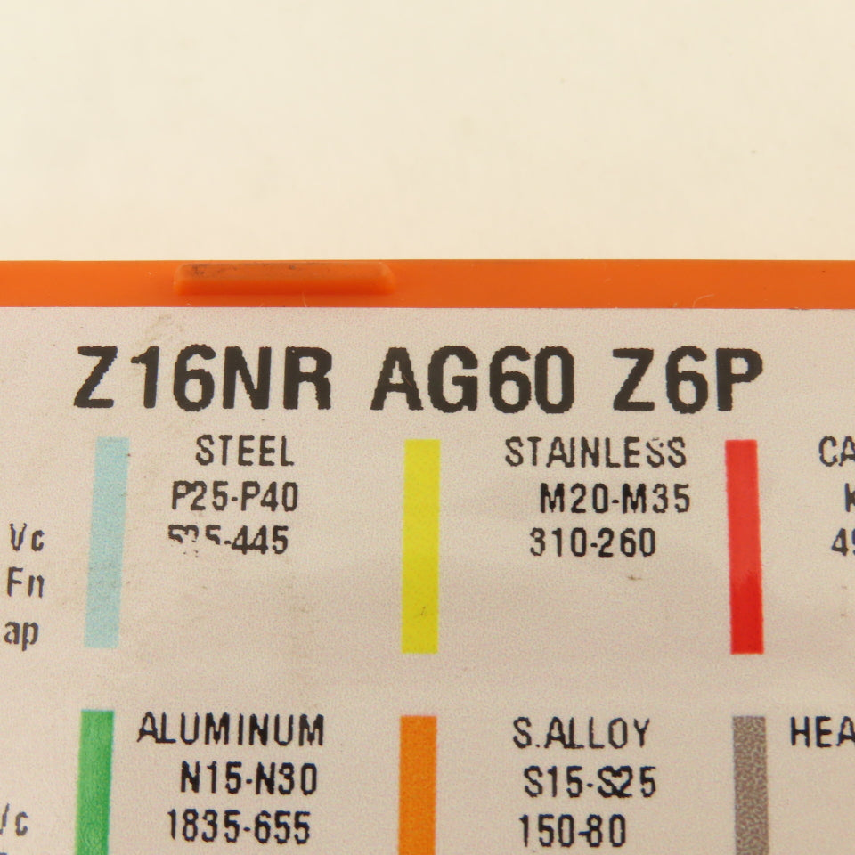 Zenit Z16NR AG60 Z6P Indexing Inserts TiN Coated Lot Of 8