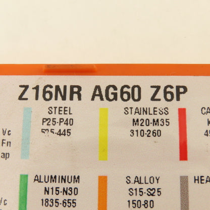Zenit Z16NR AG60 Z6P Indexing Inserts TiN Coated Lot Of 8