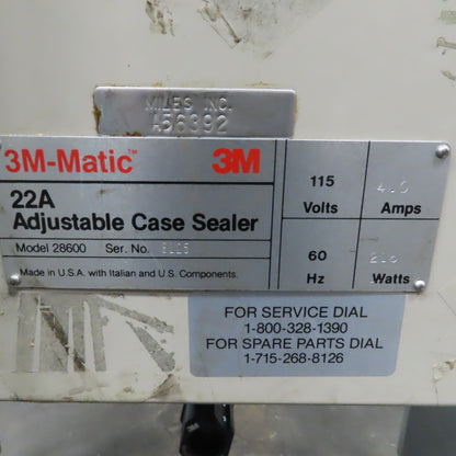 3M Matic 22A 28600 Adjustable Case Sealer Top & Bottom Tape 115V 1Ph W/Guard