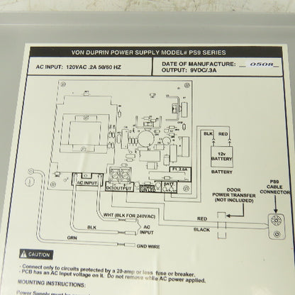 Von Duprin PS9 120VAC 50/60Hz Access Control Power Supply 9VDC Output