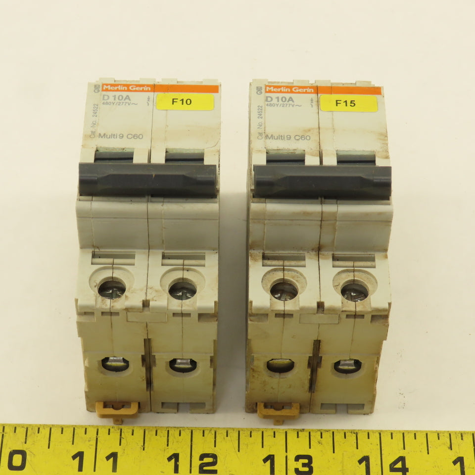 Merlin Gerin 24522 Multi 9 2 Pole D10A 10A Circuit Breaker 300V Max Lot Of 2