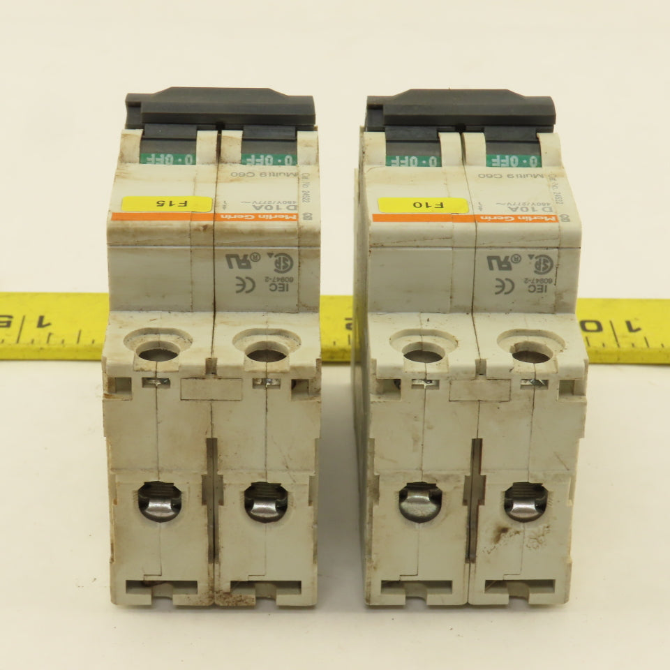 Merlin Gerin 24522 Multi 9 2 Pole D10A 10A Circuit Breaker 300V Max Lot Of 2