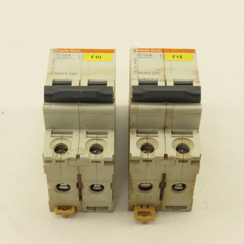 Merlin Gerin 24522 Multi 9 2 Pole D10A 10A Circuit Breaker 300V Max Lot Of 2