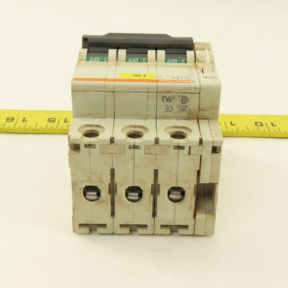 Merlin Gerin 17471 Multi 9 3 Pole D15A 15A Circuit Breaker W/ Auxiliary