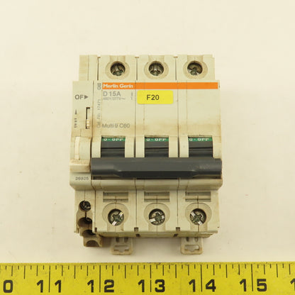 Merlin Gerin 17471 Multi 9 3 Pole D15A 15A Circuit Breaker W/ Auxiliary