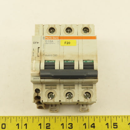 Merlin Gerin 17471 Multi 9 3 Pole D15A 15A Circuit Breaker W/ Auxiliary