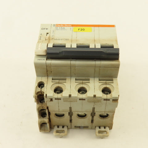 Merlin Gerin 17471 Multi 9 3 Pole D15A 15A Circuit Breaker W/ Auxiliary