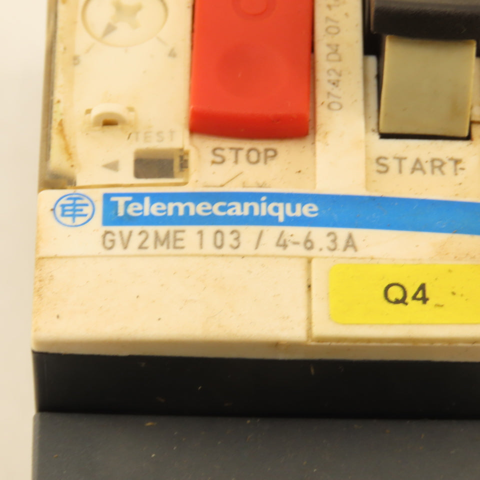 Telemecanique GV2ME103 Manual Motor Starter 600V 5Hp 3Ph 4-6.3A Trip