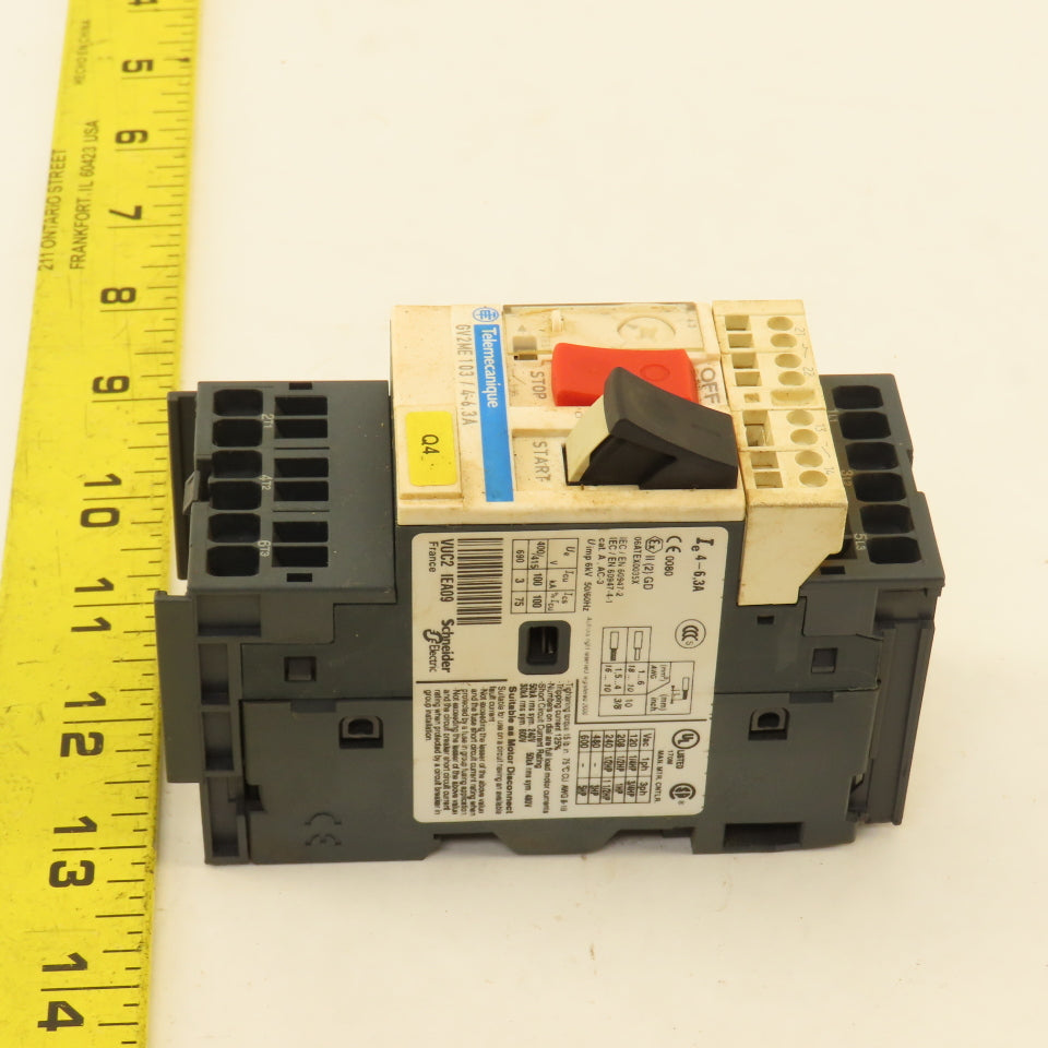 Telemecanique GV2ME103 Manual Motor Starter 600V 5Hp 3Ph 4-6.3A Trip