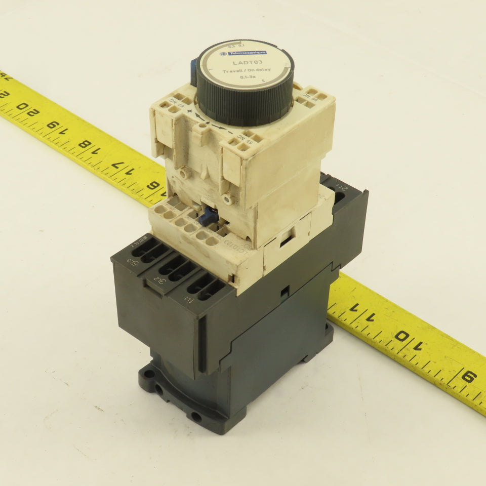 Telemecanique LC1D123 600V 20A 7.5Hp Contactor Relay W/ 0.1-3s LADT03 Timer