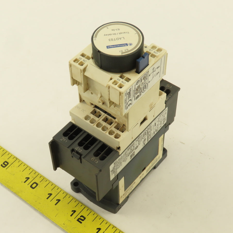Telemecanique LC1D123 600V 20A 7.5Hp Contactor Relay W/ 0.1-3s LADT03 Timer