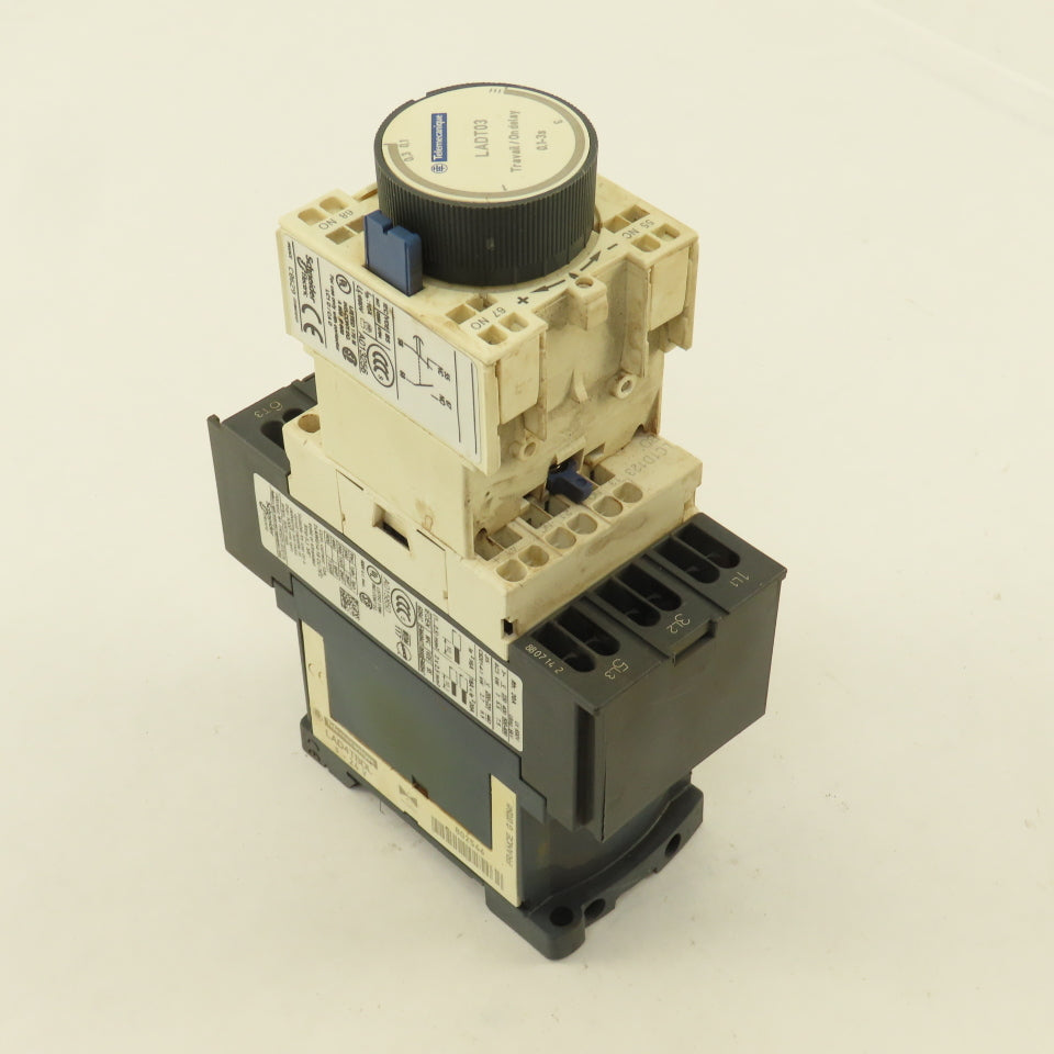 Telemecanique LC1D123 600V 20A 7.5Hp Contactor Relay W/ 0.1-3s LADT03 Timer