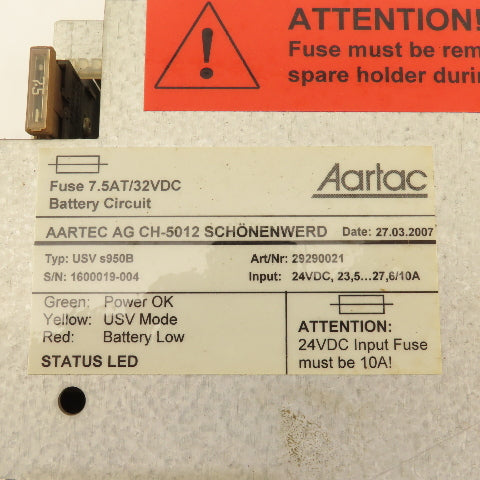 Aartac USV s950B CH-5012 24VDC Battery Back