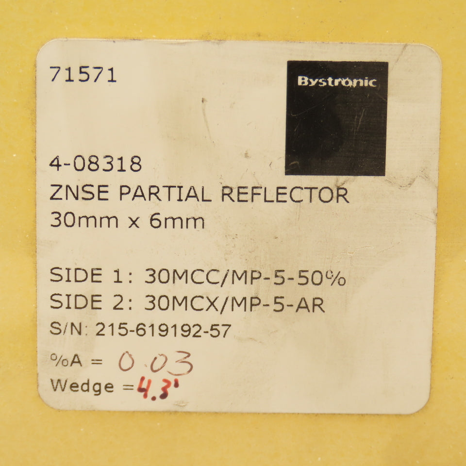 Bystronic 4-08318 30mm x 6mm ZNSE Partial Reflector 30MCC/MP-5-50% 30MCX/MP-5-AR