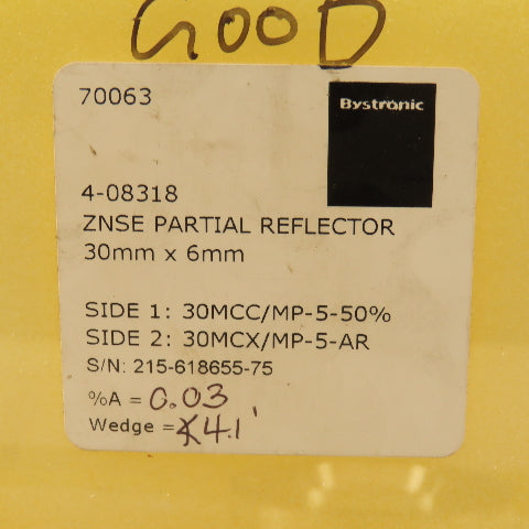 Bystronic 4-08318 30mm x 6mm ZNSE Partial Reflector 30MCC/MP-5-50% 30MCX/MP-5-AR