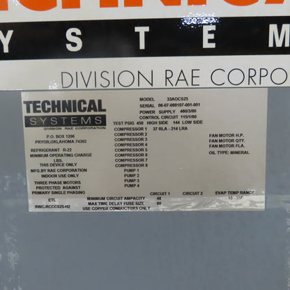 RAE 33A0CS25 Copeland 4DK3R22ME-TSK-800 Refrigeration Chiller 480V 3Ph