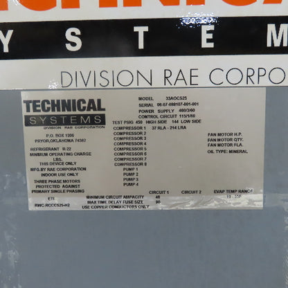 RAE 33A0CS25 Copeland 4DK3R22ME-TSK-800 Refrigeration Chiller 480V 3Ph