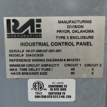 RAE 33A0CS25 Copeland 4DK3R22ME-TSK-800 Refrigeration Chiller 480V 3Ph