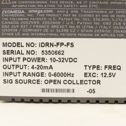 Omega IDRN-FP-FS 10-32VDC Signal Conditioner RS232C Comm Connector