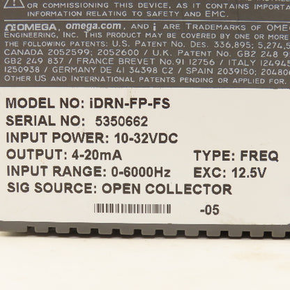 Omega IDRN-FP-FS 10-32VDC Signal Conditioner RS232C Comm Connector