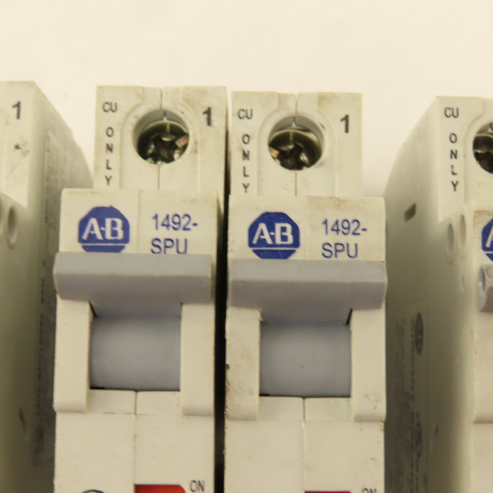 Allen Bradley 1492-SPU Single Pole Circuit Breakers Two Each 5A, 10A, 15A, 20A