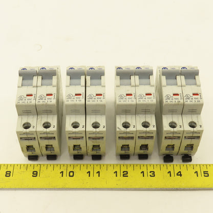 Allen Bradley 1492-SPU Single Pole Circuit Breakers Two Each 5A, 10A, 15A, 20A