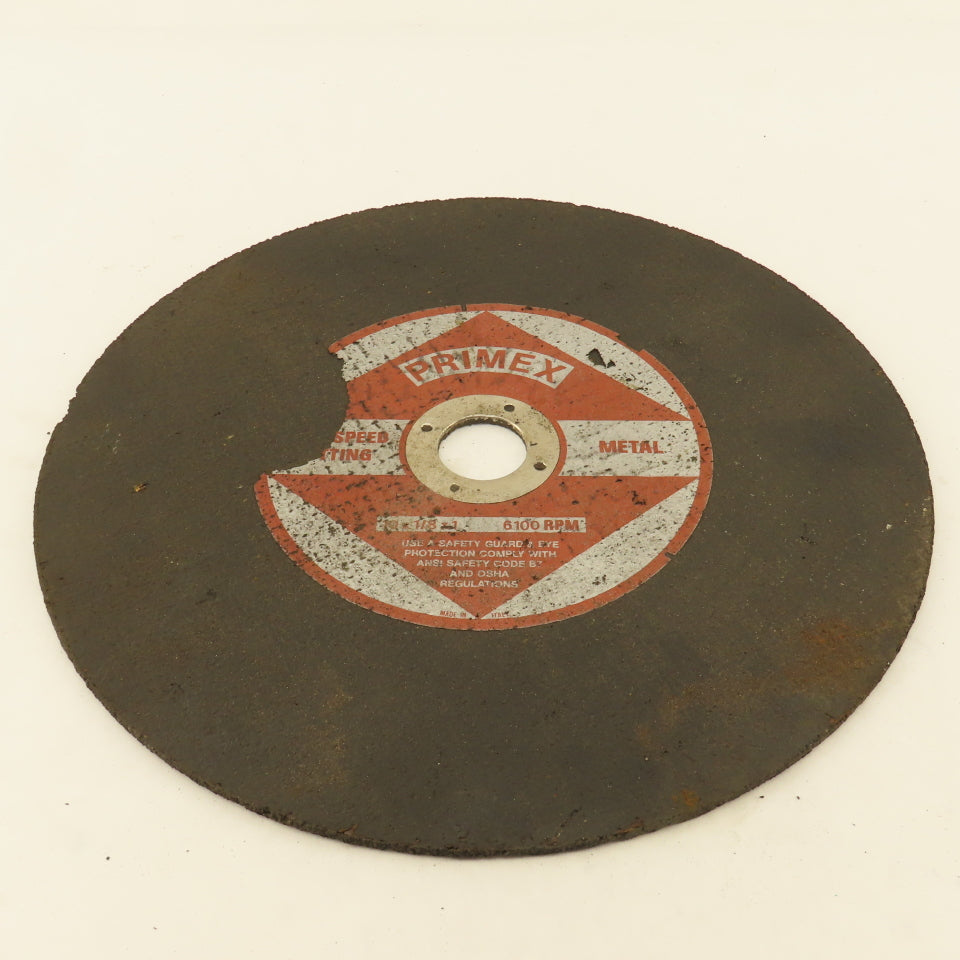 Primex 10" x 1/8" x 1" Hi Speed Metal Cutting Adrasive Cut Off Wheel