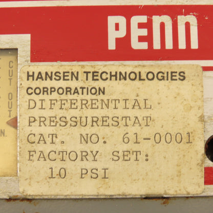 Penn 61-0001 Differential Pressure Gauge 8/70PSI