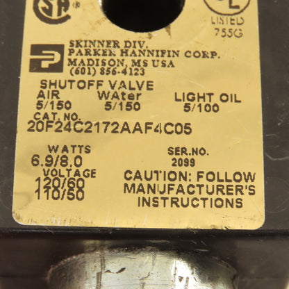 Parker 20F24C2172AAF4C05 Solenoid Valve Coil 120V Wired To Extension 25'
