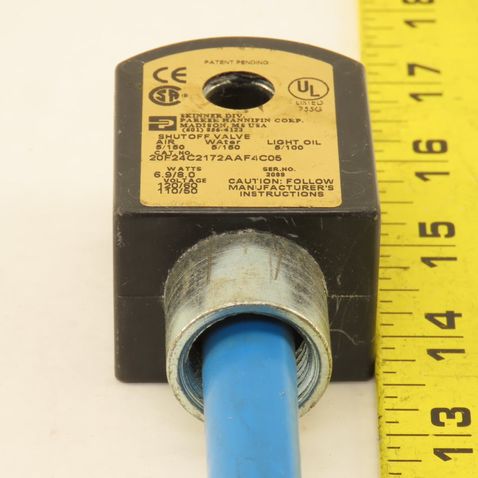 Parker 20F24C2172AAF4C05 Solenoid Valve Coil 120V Wired To Extension 25'