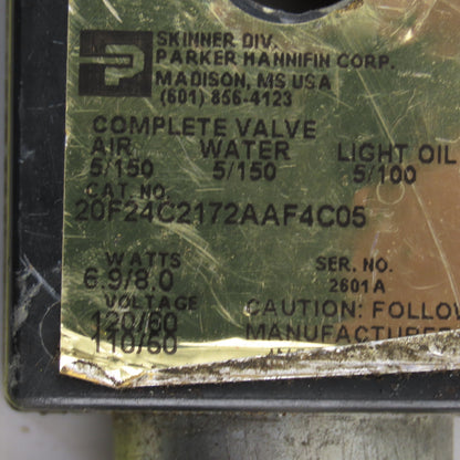 Parker 20F24C2172AAF4C05 Solenoid Valve Coil 120V Wired To Extension 17'