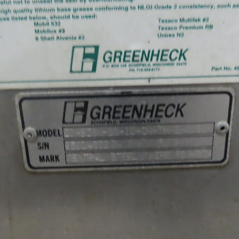 Greenheck 20"  Stainless Steel Belt Driven Centrifugal Fan Blower 1Hp 3Ph