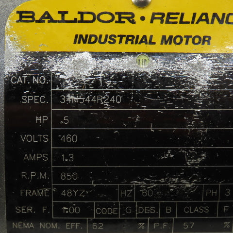 Baldor 34M544R240 .5Hp 850RPM 3Ph 460V 48YZ TEAO 48YZ AC Motor