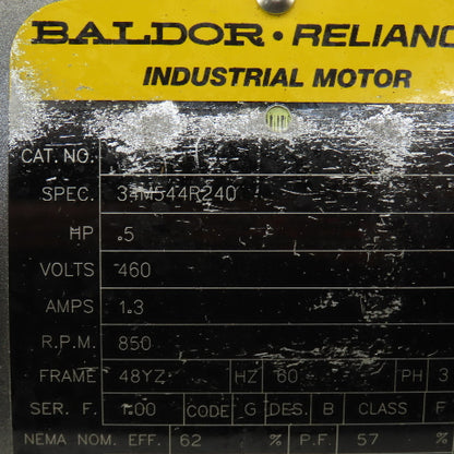 Baldor 34M544R240 .5Hp 850RPM 3Ph 460V 48YZ TEAO 48YZ AC Motor