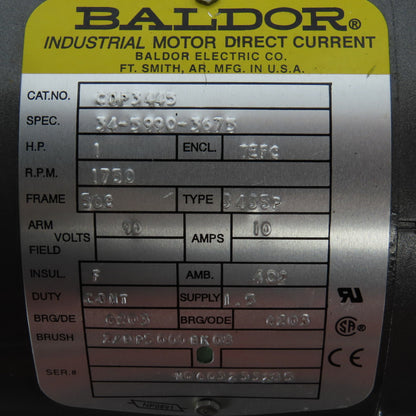 Baldor Boston Gear 17.5:1 Ratio 100RPM 90V 1Hp Right Angle DC Gear Motor