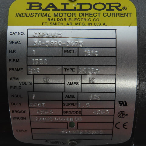 Baldor Boston Gear 17.5:1 Ratio 100RPM 90V 1Hp Right Angle DC Gear Motor
