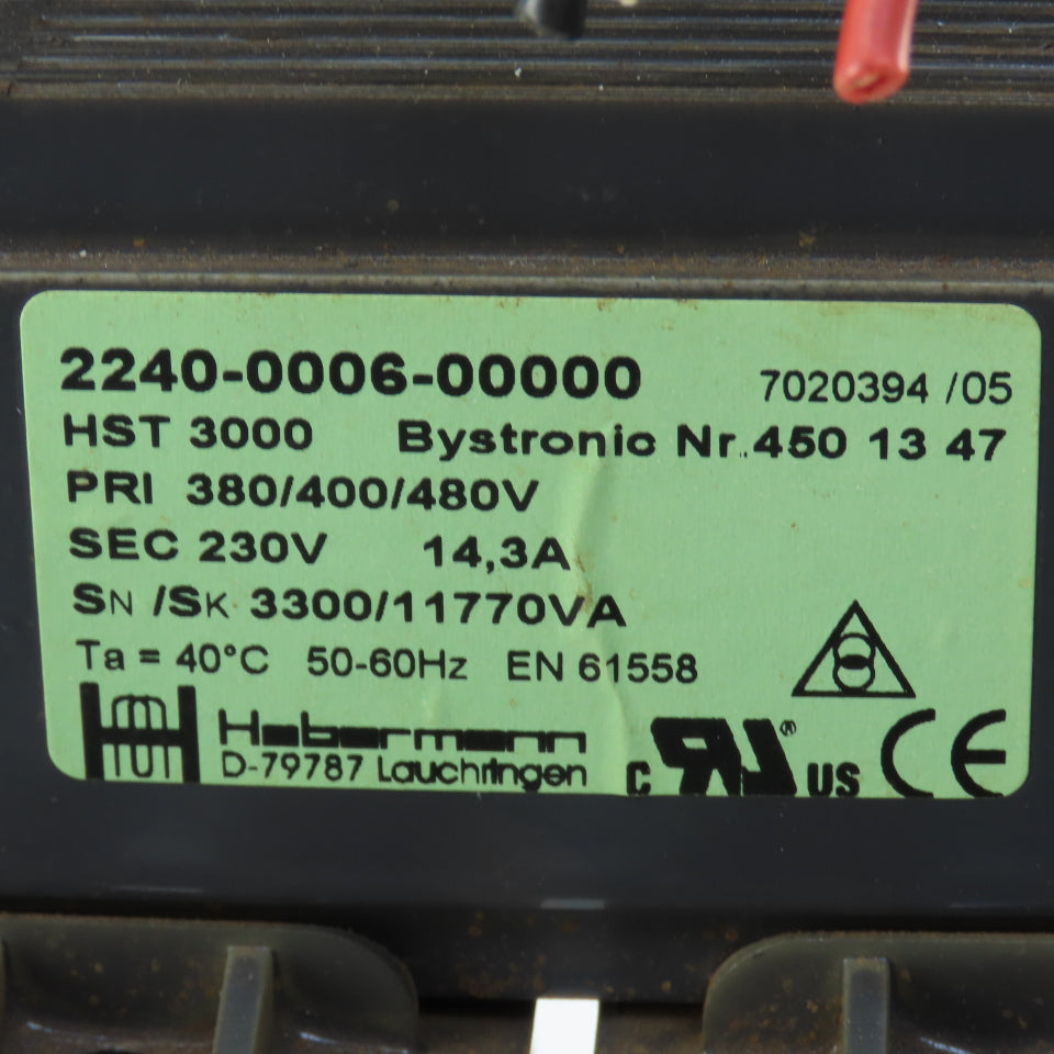 Habermann Bystronic 4501347 308/400/480V Primary 230V Sec 14.3A Transformer