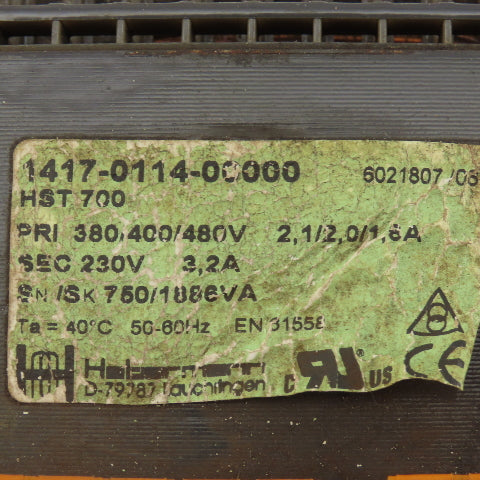 Habermann HST700 308/400/480V Primary 230V Sec 3.2A Transformer
