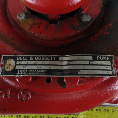 Bell & Gossett 3E9.500 BF Centrifugal Pump 3"x4" 353GPM 76'Hd. 15Hp 1800RPM
